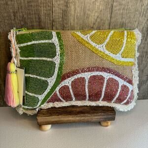 Jute Handbeaded Pouch Makeup Bag Clutch Purse New FAST SHIP